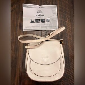 Authentic Frye Leather Crossbody Saddle Bag Ivory Cream Adjustable Strap